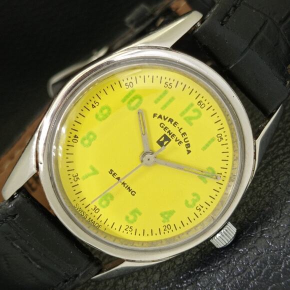 Vintage 1980 Favre Leuba Manual Mens Silver Watch W/Leather Strap - Picture 1 of 9